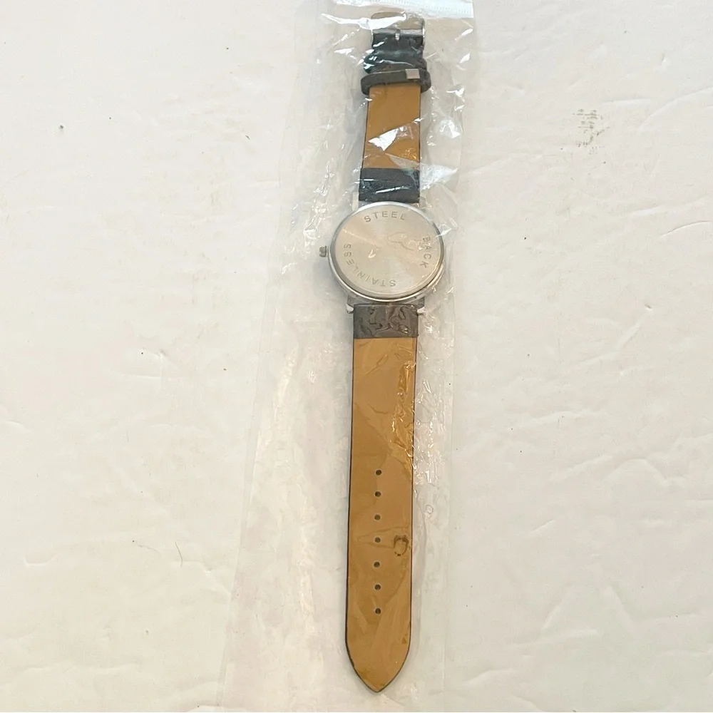 Stainless Steel Black Leather Cat Kitten Big‎ Head Adjustable Watch NEW